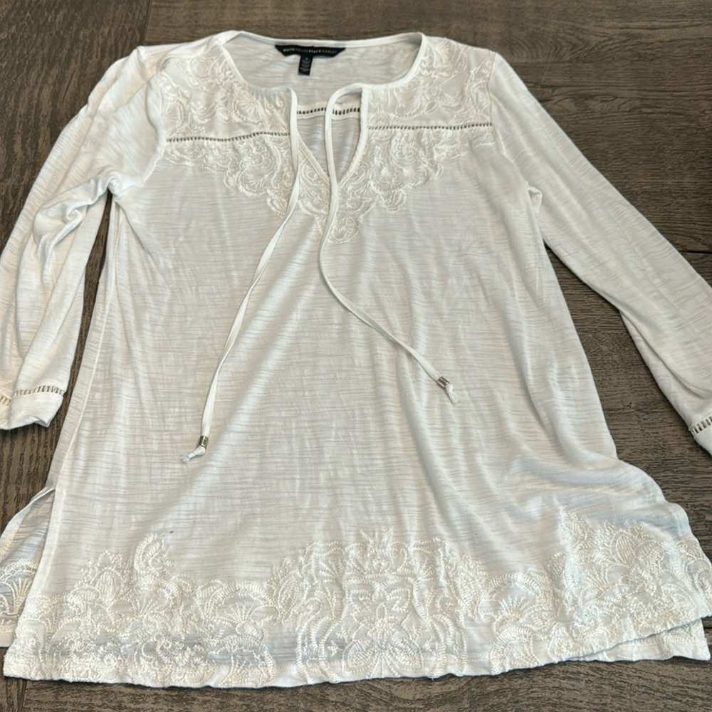 WHBM Boho Cream 3/4 sleeve top EUC